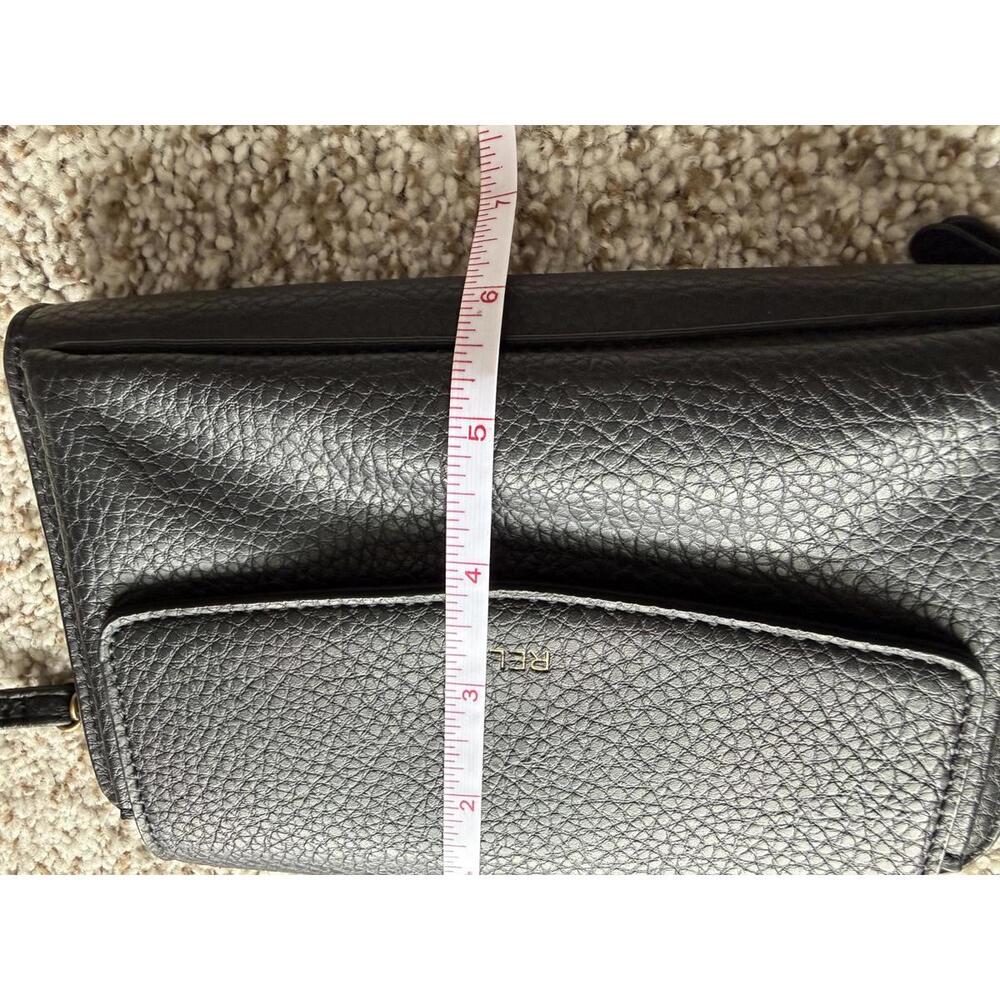 Black Relic Vegan Leather Textured Classic Designer Crossbody Bag - Picture 6 of 7